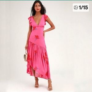 NWT Free People She's A Waterfall Hot Pink Floral High Low Dress